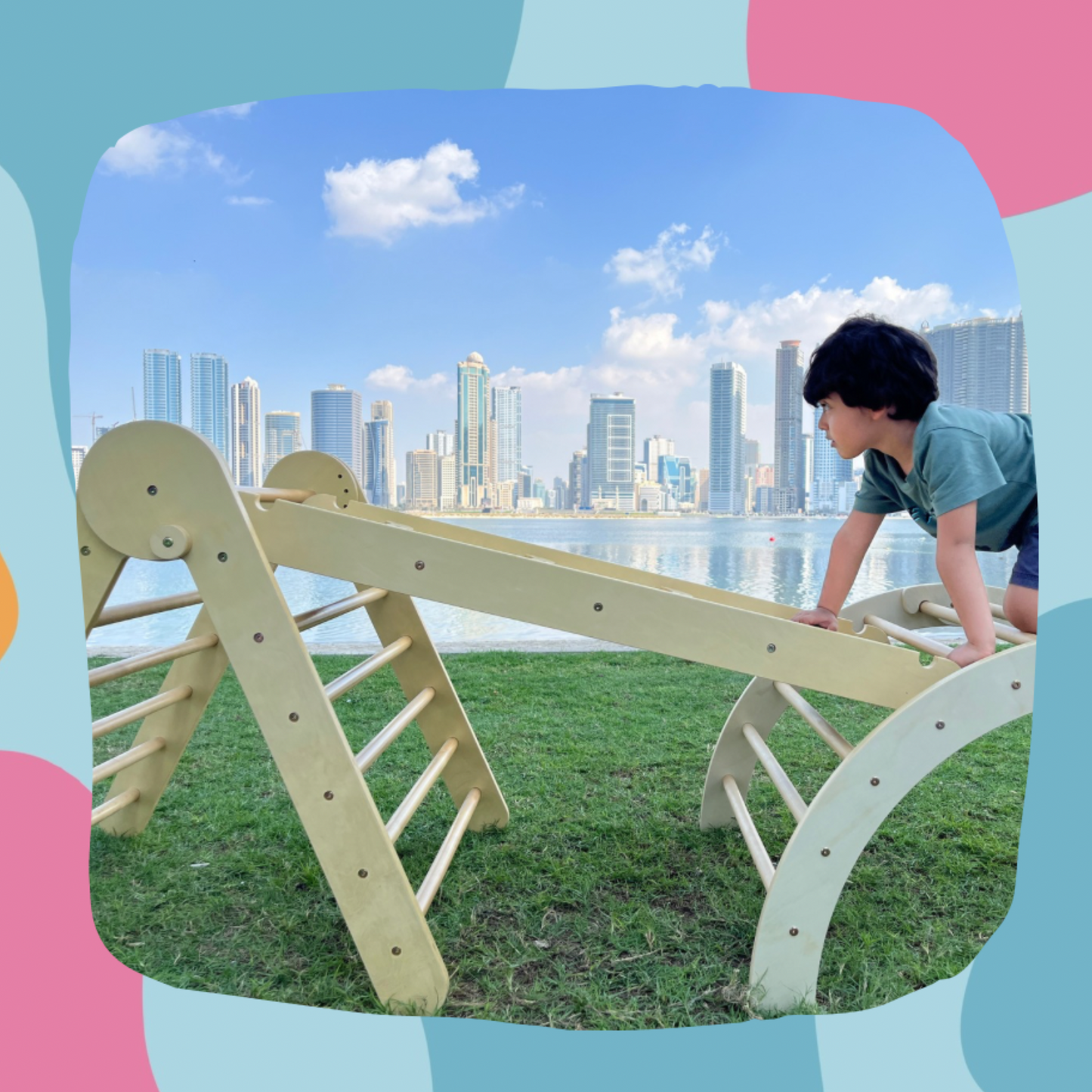 The Adventurer Playmat + Big Pikler with Ramp & Climbing Arch Set